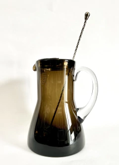 Jarra de Cristal Grey Smoge y Clear con Filtro y Mezclador de la Casa Wright C1960 - Funcy Stuff Antiguedades