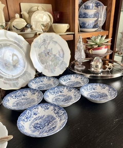 Set de 6 Compoteras Loza Johnson Bros England, Pattern Coaching Scenes Azul C1960 en internet