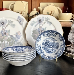 Set de 6 Compoteras Loza Johnson Bros England, Pattern Coaching Scenes Azul C1960 - comprar online