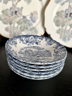 Set de 6 Compoteras Loza Johnson Bros England, Pattern Coaching Scenes Azul C1960 - tienda online