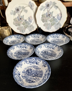 Set de 6 Compoteras Loza Johnson Bros England, Pattern Coaching Scenes Azul C1960 - comprar online