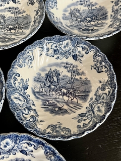 Set de 6 Compoteras Loza Johnson Bros England, Pattern Coaching Scenes Azul C1960 en internet