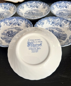 Set de 6 Compoteras Loza Johnson Bros England, Pattern Coaching Scenes Azul C1960 - tienda online