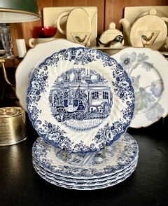 Juego de 6 Platos para Postre Johnson Bros England, Pattern Coaching Scenes Multicolor C1960 en internet