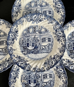 Juego de 6 Platos para Postre Johnson Bros England, Pattern Coaching Scenes Multicolor C1960 - Funcy Stuff Antiguedades