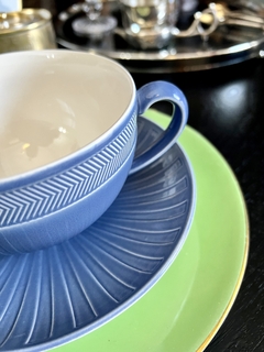 Jumbo Cup Taza para Desayuno Loza Wedgwood England , Pattern Weekday Weekend Blue año 1998