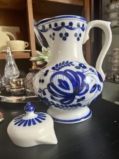 Jarra para Agua Porcelana Gzhel Pottery Rusia Blue & White Pintada a Mano C1950-1960 - Funcy Stuff Antiguedades