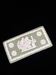 Trinket Box Alhajero Porcelana Wedgwood England , Jasper Ware Escenas Neoclasicas Sage Green C1969 - Funcy Stuff Antiguedades
