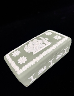 Trinket Box Alhajero Porcelana Wedgwood England , Jasper Ware Escenas Neoclasicas Sage Green C1969 - tienda online