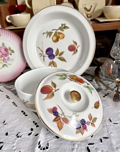 Cacerola con Tapa Chica Porcelana Royal Worcester England, Modelo Evesham Gold 1961