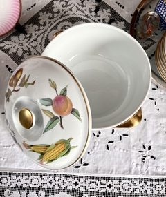 Cacerola con Tapa Porcelana Royal Worcester England, Modelo Evesham Gold 1961 - Funcy Stuff Antiguedades