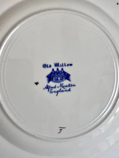 Plato Playo Alfred Meakin England , Pattern Old Willow Blue Gold C1930