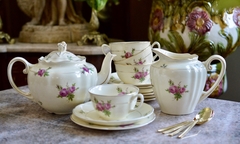 Trio para Te Loza Zuid-Holland Gouda, Deco Rosas vivo Oro C1950 - comprar online