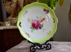 Hermoso Plato Masitero con Asas Porcelana Union K Czechoslovakia , Decoración Floral C1960