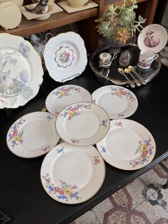 Set Platos para Postre x 6 Porcelana Heinrich H&Co. Selb Bavaria #16530 Christine Deco Floral Vivo en Oro
