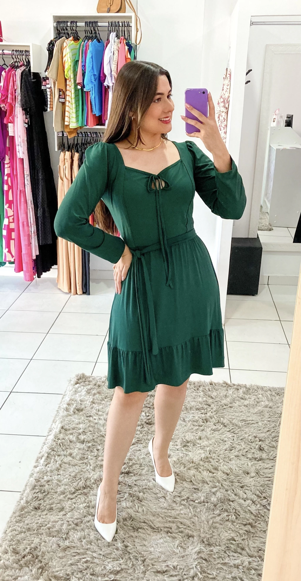 Vestido viscolycra ML gota liso verde (U)