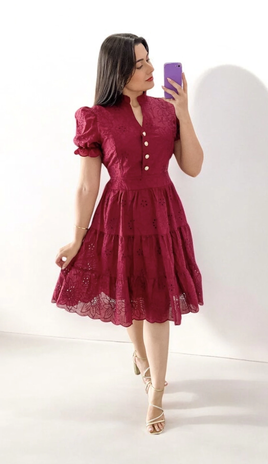 Vestido Eduarda Laise Algodão Marsala