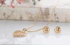 conjunto zircônia folheado a ouro 18K linha brilhar coração