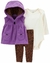 Conjunto 3 peças | Carter’s Colete Fleece Roxo + Body Off White + Calça Algodão Animal Print - Use MiMa’s 