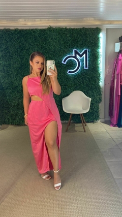 VESTIDO CETIM COM FENDAS