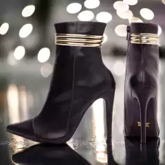 Bota Bico Fino Salto 12 Cano Médio Com Tira Dourada TORRICELLA - 80014A - LU.COM Variedades