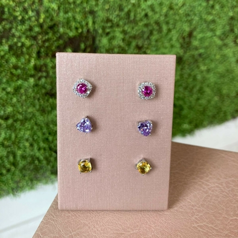 Trio de brincos Delicados Pedra Fusion - comprar online