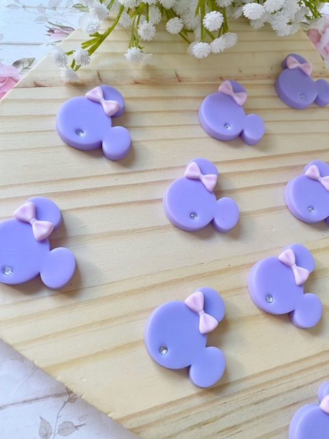 Aplique Ratinha lilás com lacinho rosa 2und