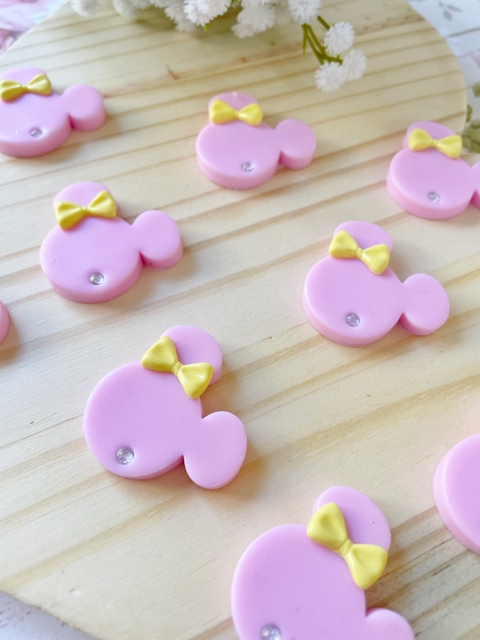 Aplique ratinha rosa com lacinho amarelo 2und