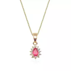 Conjunto Colar e Brinco Pedra Rosa Oval Cravejado com Zircônias Banhado a Ouro 18K - comprar online