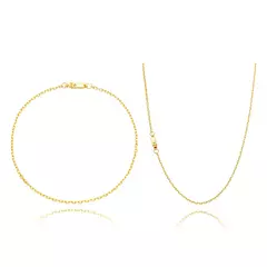 Kit Corrente e Pulseira 21cm Cadeado Curto 1.8mm Banhado a Ouro 18K - KT0004