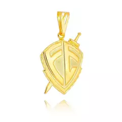 Pingente Escudo Fé Fundo Pontilhado Banhado a Ouro 18K 