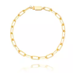 Pulseira Malha Cadeado Elo Comprido 21cm Banhada a Ouro 18K