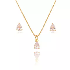 Conjunto Gota de Cristal Banhado a Ouro 18k
