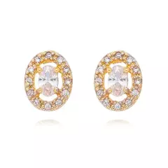 Conjunto de Colar e Brinco Ponto de Luz Oval com Zircônias Banhado a Ouro 18K - CJ0002 na internet