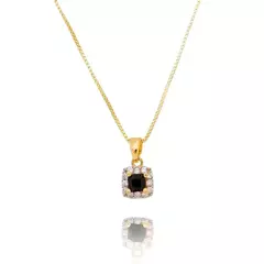 Conjunto Colar e Brinco Pedra Quadrada Preta e Zircônias ao Redor Banhado a Ouro 18K na internet