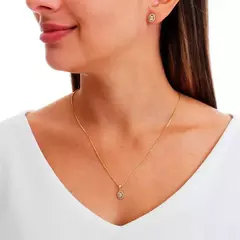 Conjunto de Colar e Brinco Ponto de Luz Oval com Zircônias Banhado a Ouro 18K - CJ0002 - Lacora