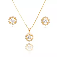 Conjunto de Colar e Brinco Ponto de Luz em Zicônia Banhado a Ouro 18K - CJ0004