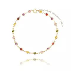 Pulseira Zircônias Coloridas 19cm Banhada a Ouro 18K 