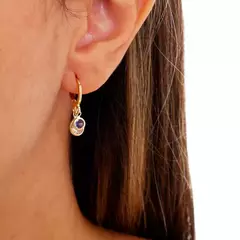 Brinco Argola Pendurada Dupla Redondo Rosa e Lilas Banhado a Ouro 18K