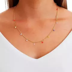 Gargantilha Zircônias Penduradas Coloridas Banhada a Ouro 18K 50cm - comprar online