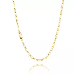 Corrente Malha Cadeado Elo Comprido Banhada a Ouro 18K 60cm