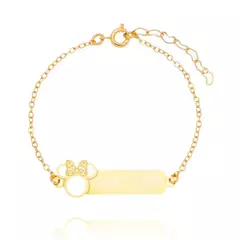 Pulseira Infantil Chapa Minnie 16cm Banhada a Ouro 18K