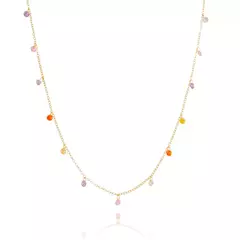 Gargantilha Zircônias Penduradas Coloridas Banhada a Ouro 18K 50cm