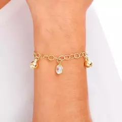 Pulseira Pingentes Pendurados Intercalando Bola e Zircônia Cristal 21cm Banhada a Ouro 18K  - comprar online
