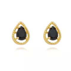 Conjunto Colar e Brinco Gota Pedra Preta Vazado Lateral Banhado a Ouro 18K na internet