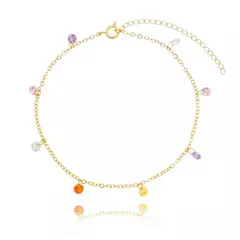 Pulseira Infantil Zircônias Penduradas Coloridas 16cm Banhada a Ouro 18K