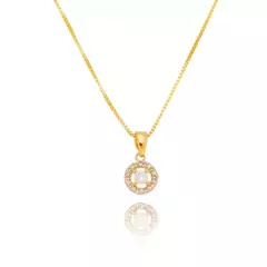 Conjunto Colar e Brinco Redondo com Zircônias Cristal Banhado a Ouro 18K - comprar online