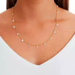 Gargantilha Zircônias Penduradas Quadradas Cristal Banhada a Ouro 18K 50cm - comprar online