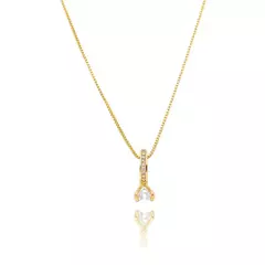 Gargantilha Solitário Zircônia Cristal e Elo Cravejado em Micro Zircônias Banhada a Ouro 18K 45cm