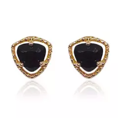 Conjunto Colar e Brinco Triângulo Pedra Preta Banhado a Ouro 18K na internet